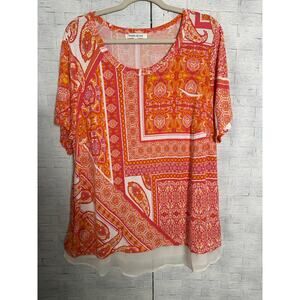 Rose & Oliver floral T-shirt sheer hem Paisley Bohemian TradMom plus size